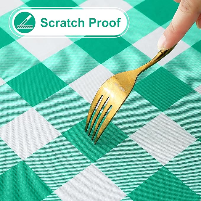 misaya Rectangle Waterproof Vinyl Table Cloth, Buffalo Flannel Backed Tablecloth, Wipeable Plastic Table Cover for Dinner, Kitchen, Outdoor (60" x 120", Green and White)