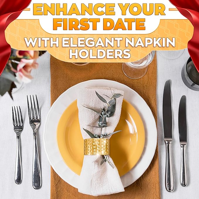 20 Pcs Gold Napkin Rings Set - Napkin Rings Hammered Metal Finish - 1.8x1.1 Sturdy & Reusable, Great for Large Events, Banquets, Weddings & Holiday Dining, Gift Giving & Elegant Valentine Table Decor