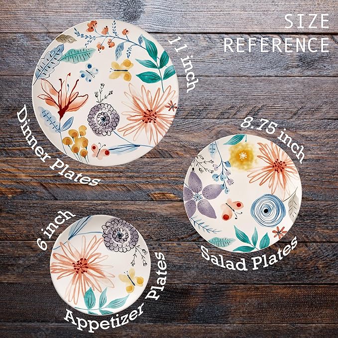 Bico Blossom Symphony Salad Plates Set of 4, 8.75 Inch Ceramic Dessert Plates for Salad, Appetizer, Side Dishes, Microwave and Dishwasher Safe, Gift for Housewarming and Thanksgiving