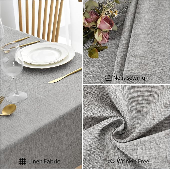 JIUZHEN Square Table Cloth Faux Linen Farmhouse Tablecloth Wrinkle and Stain Resistant Decorative Fabric Table Cover for Kitchen, Dining Room, Parties and Camping, Light Grey, 54 x 54 Inch