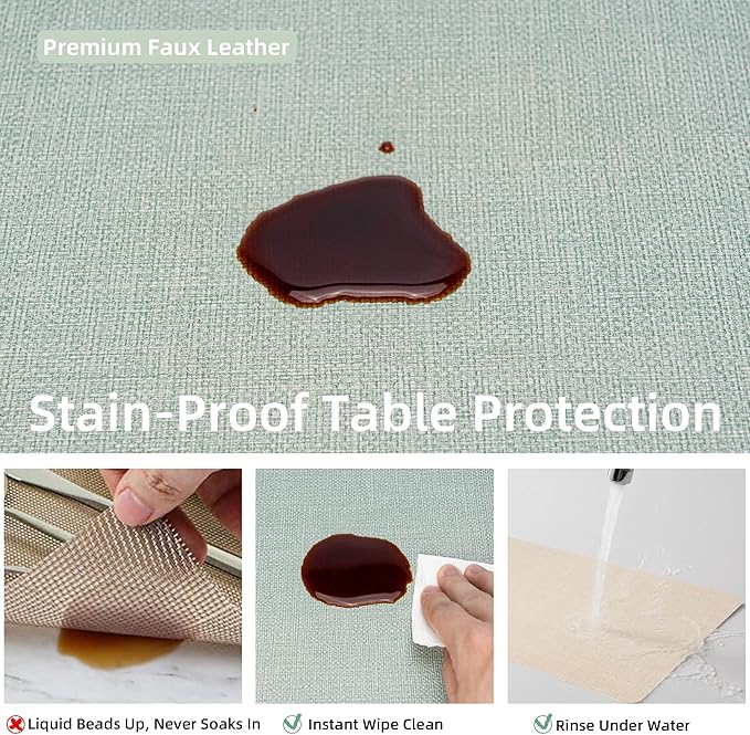 Heat Resistant Placemats Set of 4, 17x12in Waterproof Wipeable Faux Leather Non Slip Table Mats, Easy to Clean, Stain Resistant, for Kitchen Dining Room– Sage Green