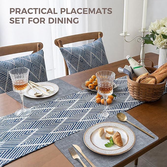 Vinyl Placemats Set of 8, Faux Leather Waterproof and Heat Resistant Place Mats, Washable Anti-Slip Table Mats with Coaster, Wipeable Placemats for Indoor & Outdoor 17" x 12" (Light Blue, Set of 8)