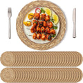 Kochorie Set of 60 Round Woven Placemats 12 Inches Bulrush Placemats Natural Hand-Woven Boho Rattan Placemat Wicker Table Mats Farmhouse Weave Place Mats for Home Dining