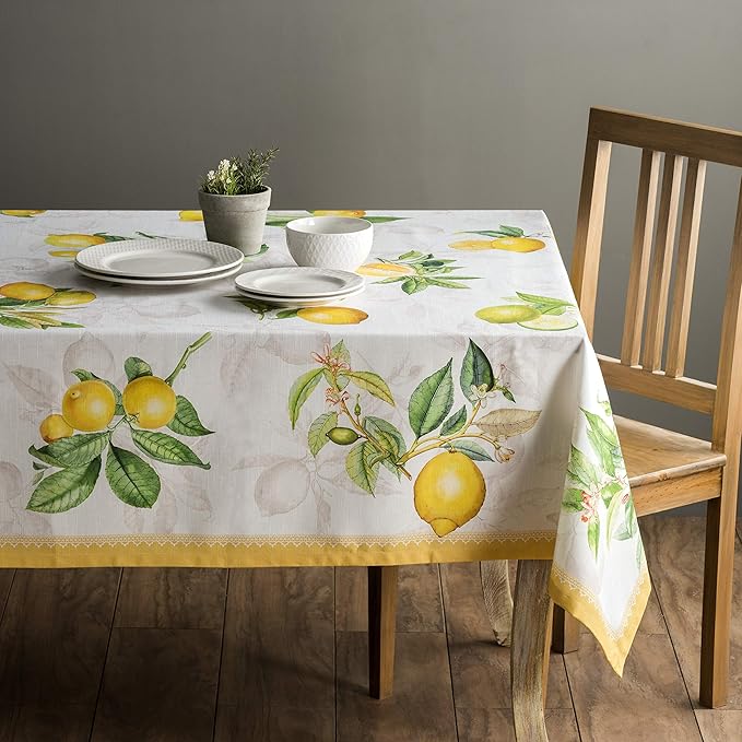 Maison d' Hermine Table Cloth Rectangle Table 100% Cotton 54 x 72 Inches Tablecloth Reusable Decorative for Dining Room Farmhouse Home Valentines Day Decorations Spring Summer - Limoncello