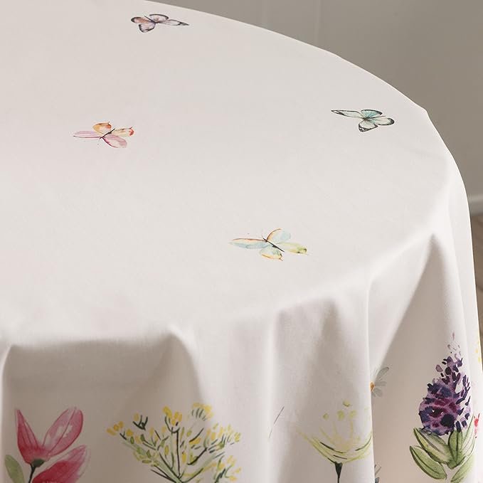 Maison d' Hermine Table Cloth Round Table 100% Cotton 63 Round Inches Tablecloth Reusable Decorative for Dining Room Farmhouse Home Valentines Day Decorations Spring Summer - Botanical Fresh