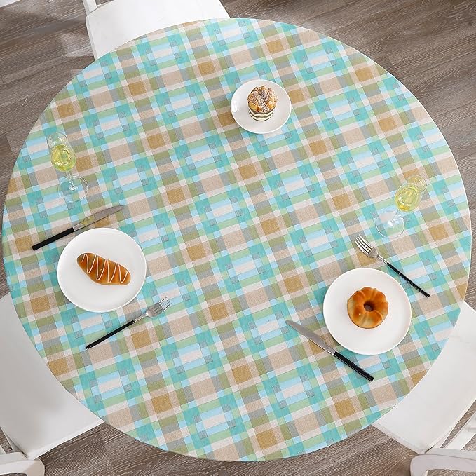 Walrus Round Vinyl Fitted Tablecloth with Flannel Backing Elastic Edge Design Table Cover Waterproof Oil-Proof PVC Table Cloth Stain-Resistant Best for 57"-66" Round