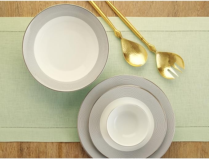 Solino Home Linen Sage Green Table Runner 90 Inches Long - 100% Pure Linen Hemstitch 14 x 90 Inch Table Runner for Dining, Spring, Easter, St Patricks Day - Classic Hemstitch