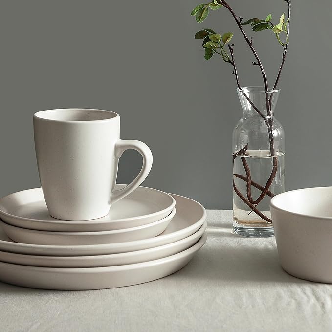 SERVICE FOR 4 - Total of 16 pieces including 8 dinner plates (10”), 4 salad plates (7.5”), 4 bowls (5.75”), and 4 mugs (12 oz), making it the perfect set to service 4 people