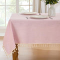 JIALE Valentines Textured Tablecloth, Heavy Duty Linen Style Farmhouse Table Cloth Rectangle Table, Wrinkle-Free Washable Waterproof Table Cover for Kitchen, Dining, Parties, 55"x106", Pink