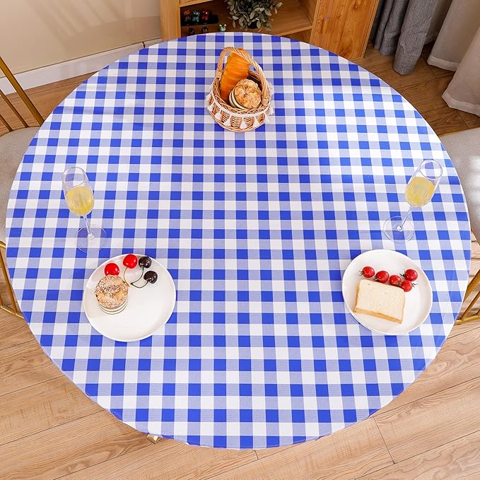 Walrus Round Vinyl Fitted Tablecloth with Flannel Backing Elastic Edge Design Table Cover Waterproof Oil-Proof PVC Table Cloth Stain-Resistant Best for 32"-36" Round