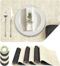 Placemats Set of 6, Faux Leather Heat Resistant Wipeable Placemats, Dual Sided Waterproof Washable Table Mats with Coaster, Suitable for Kitchen, Dining, Table Decor (6, Black Beige)