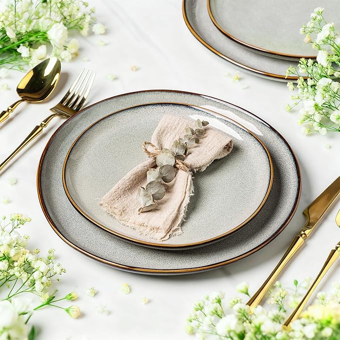 AmorArc Ceramic Dinner Plates Set of 6, 10.5 Inch Handmade Reactive Glaze Stoneware Plates, Rustic Shape Dinnerware Dish Set for Kitchen, Microwave & Dishwasher Safe, Scratch Resistant