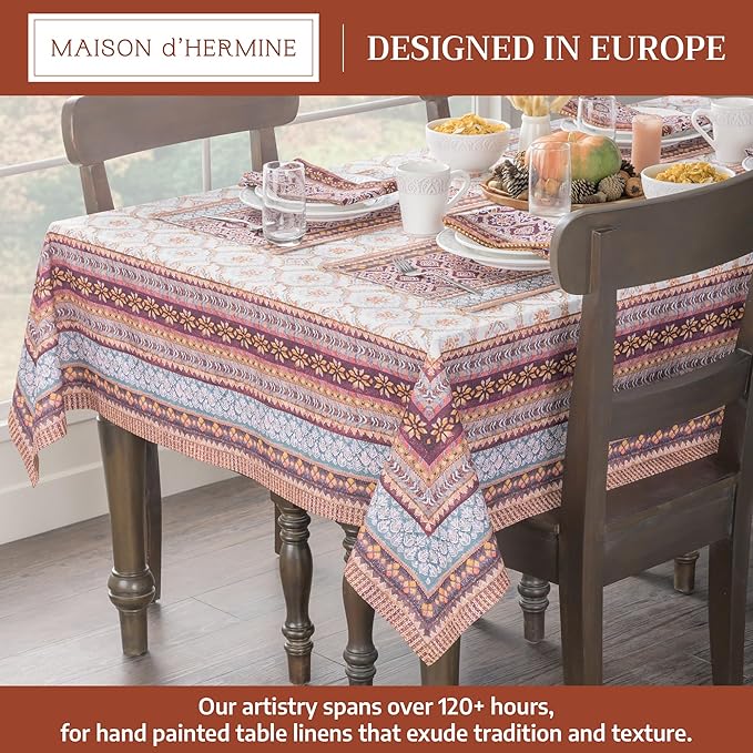 Maison d' Hermine Table Cloth Square Table 100% Cotton 54 x 54 Inches Fall Tablecloth Reusable Everyday Use for Thanksgiving Christmas Decorations Dining Farmhouse Party (Fair Isle)