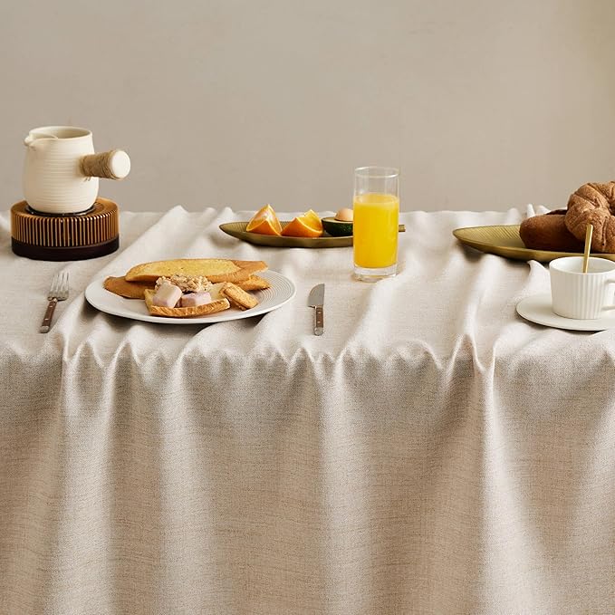 Linen Tablecloth with Tassels, Farmhouse Style Beige Tablecloth, Water Resistant Burlap Tablecloths for Square Table, 60x60 Inch Natural