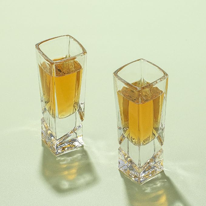 JoyJolt Carre Shot Glasses Square Heavy Base Shot Glass Set Of 4, 1.8-Ounce
