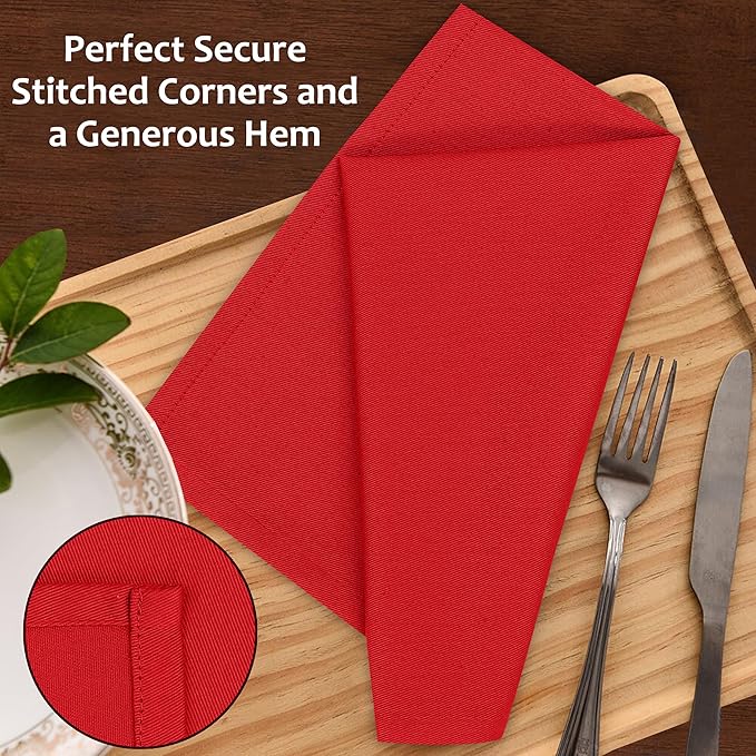Ruvanti Cloth Napkins Set of 12, 18x18 Inches Napkins Cloth Washable, Soft, Durable, Absorbent, Cotton Blend. Table Dinner Napkins Cloth for Hotel, Weddings, Dinner, Christmas Parties - Red