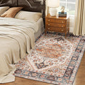 HOMCOM Washable Area Rug, 5'x7' Vintage Indoor Distressed Carpet, Retro Floor Cover Foldable, Floral Print Mat for Living Room, Bedroom, Dining Room, Tawny Brown