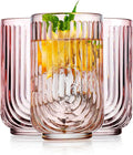 Glaver's Vintage Glassware Art Deco Glasse Ribbed Drinking Glasses U-Shape Arch Design Colored Cocktail Kitchen Tumblers Everyday Dinner Decorative Party (Pink S/4 17oz)