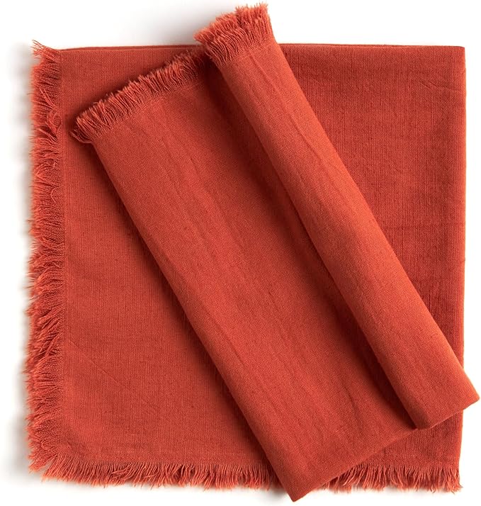 ACCENTHOME Cotton Rust Cotton Linen Napkin Set of 6 18x18 inch Dinner Napkins - Washable Soft Premium Hotel Quality Reusable Napkins Perfect Table Napkins for Family Dinners, Weddings & Everyday Use