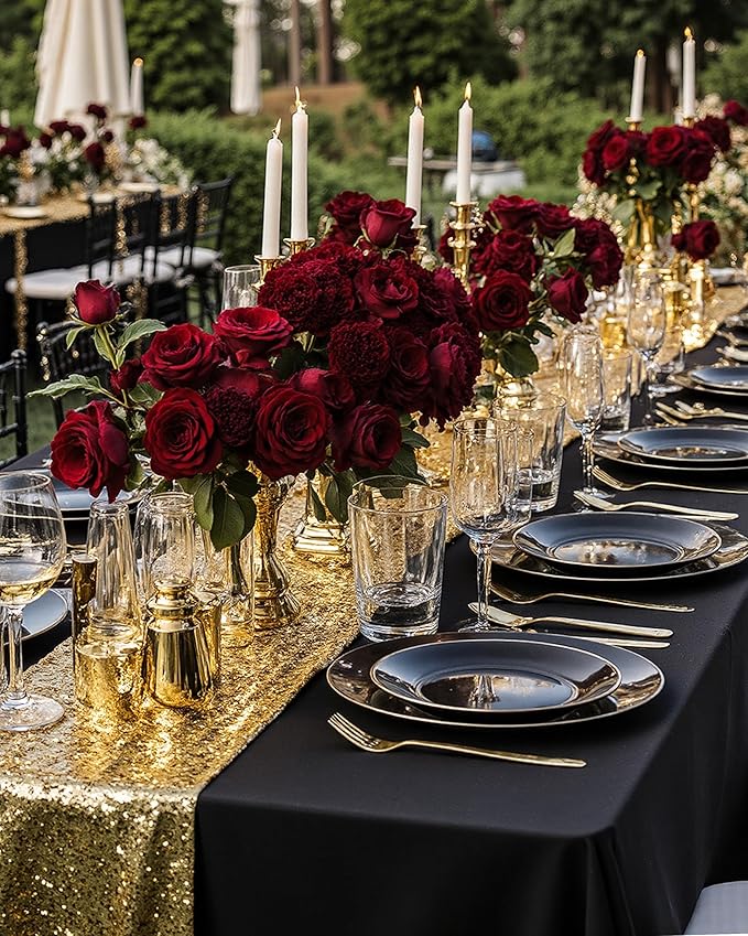 Nervure 100 Pieces Black Plastic Plates - 7.5inch Black Dessert Plates - Disposable Gold Plastic Plate - Disposable Plate Ideal for Wedding & Party