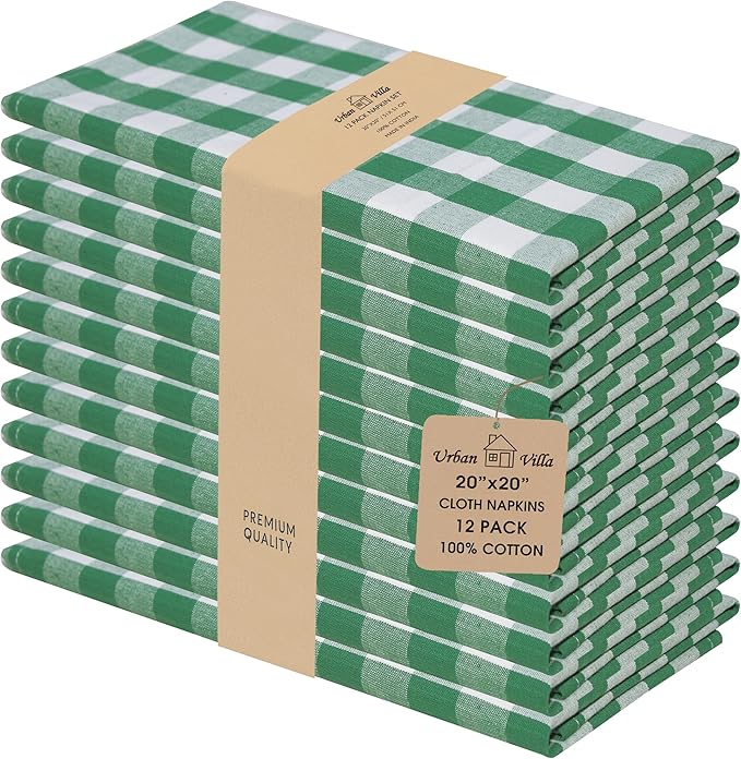 Urban Villa Cloth Napkins Set of 12 20x20 Inches 100% Cotton Napkins Cloth Washable Soft Durable Reusable Absorbent Table Dinner Napkins Cloth for Hotel Lunch Restaurant Weddings Parties- Hunter White