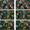 Placemats Set of 6 Tropical Forest Parrot Place Mats Washable Kitchen Dining Linen Table Mats Stain Heat, for Home Party Indoor 12x18 in