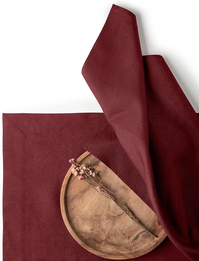 D'Moksha Homes Dark Red Linen Napkins 18 x 18 Inch - 100% Pure Linen Cloth Washable Dinner Napkins Set of 4 for Valentines, Spring
