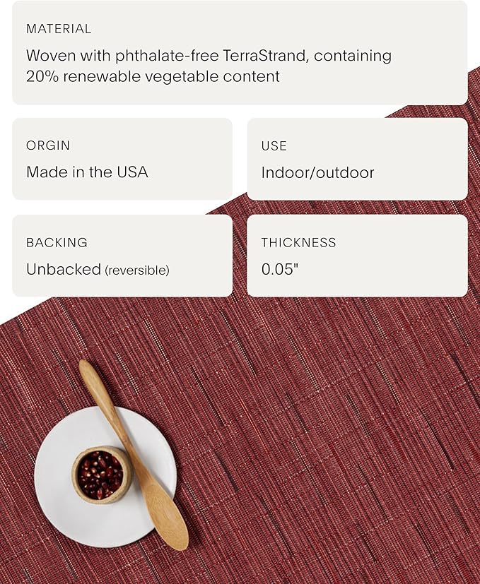 Chilewich Bamboo Placemats Set of 4 - Woven Rectangle Placemats - Reusable, Stain-Resistant, Indoor/Outdoor Tabletop Protection - 19" x 14" - Cranberry