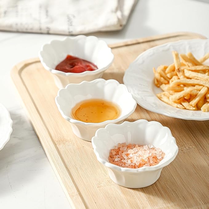 UIBFCWN 3.3oz White Dipping Bowl Set of 10, 3.7inch Ceramic Soy Sauce Dishes, Small Pinch Bowls for Condiment Sushi Olive Oil Ketchup, Dipping Sauce Cups/Bowls/Dishes for Kitchen