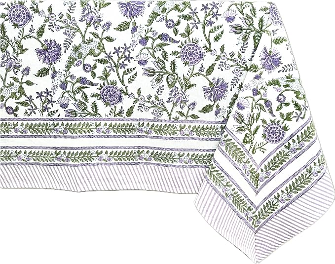 ATOSII Mahoka 100% Cotton Square Fall Tablecloth, Handblock Floral Linen Table Cloth for Kitchen Dining Table I Parties Wedding Christmas Thanksgiving I Fall Home Decor 60 X 60 Inches I 4 Seater