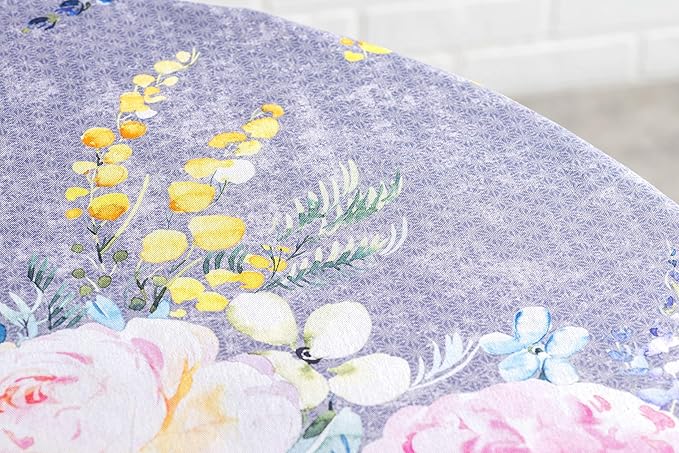 Maison d' Hermine Table Cloth Round Table 100% Cotton 63 Round Inches Tablecloth Reusable Decorative for Dining Room Farmhouse Home Valentines Day Decorations Spring Summer- Sweet Rose Lavender - Lush