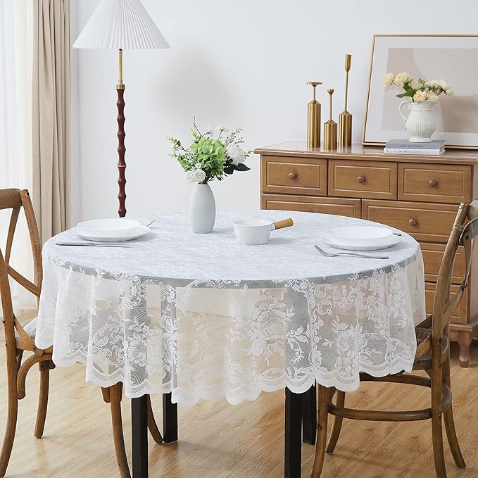 Warm Home Designs 36 Inch Round Tablecloth with English Rose Design. Use as Round Small Tablecloth, Lace Tablecloth or Coffee Table Cover for 2-4 Guests. (LTC White 36)