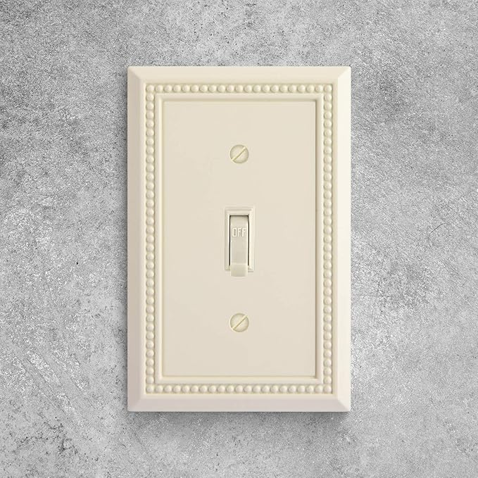 Henne Bery Sunken Pearls Heavy Duty Decorative Wall Plate Switch Plate Outlet Cover, Durable Solid Zinc Alloy (Single Toggle 2PK, Light Almond)