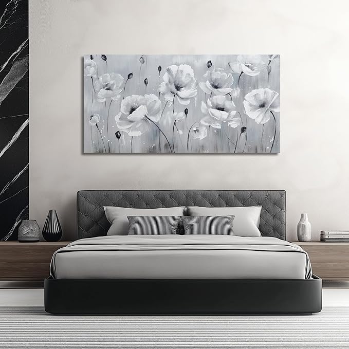 Belmrxne Large Floral Wall Art Black and Grey Wall Decor flower Canvas Painting Aesthetic Artwork modern Trendy canvas print for Living Room Bedroom Dining Room Office 29x58 Inches