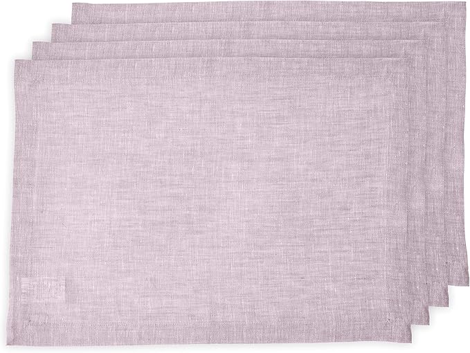 Solino Home Linen Placemats Set of 4-100% Pure Linen Chambray Lavender Cloth Placemats 14 x 19 Inch for Spring, Easter, Valentines - Athena
