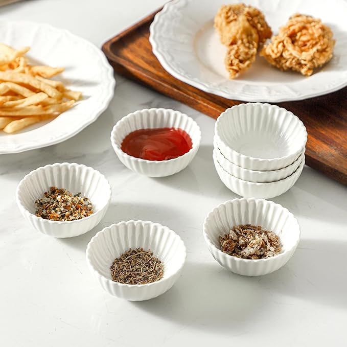 UIBFCWN 12 Pack 1.3Oz Soy Sauce Dish Ceramic, White Dipping Sauce Bowls/Dishes, Small Dipping Cups for Sushi Ketchup Olive Oil Side Dishes, Mini Dip Bowls for Charcuterie Boards - 2.7inch