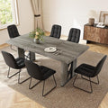 7-Piece Dining Table Set for 6 People, 70.8" MDF Kitchen Table with 6 Upholstered Chairs, Space-Saving for Dining Room, Breakfast Nook(Grey Table+6 U-Shaped Black Chairs)