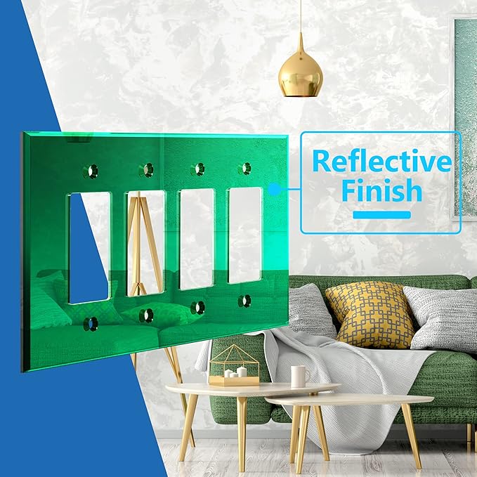 LIDER Reflective Acrylic Decorator Wall Plate, Mirrored Light Switch Plate, Plexiglass Outlet Cover, Acrylic Glass, Oversized 4-Gang 5.25" x 8.88", LWP-34O-AGR, Green