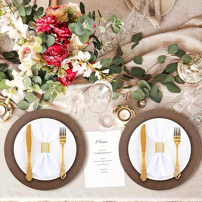 Mifoci 12 Pcs Faux Wooden Charger Plates 13 Inch Round Rustic Plastic Plates Antique Design Bulk Decorative Chargers for Dinner Tray for Wedding Dinner Table Farmhouse Party Event (Brown)
