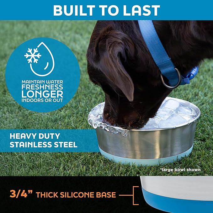 Master Pet Supply Stainless Steel Dog Bowls Set of 2 with Extra Thick Silicone Base - 16 Cup (128 oz) Crimson Red, Non-Slip, Dishwasher Safe Metal Bowls, Pet Dog Food Bowl for Dogs, Cats, Anti Rust