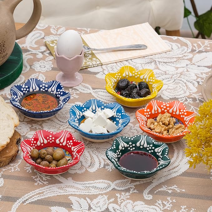 BCS Ceramic Pinch Bowls Set of 6, Small Multicolor Handmade Decorative Serving Dishes - Cooking Prep & Charcuterie Board Bowls, Soy Sauce Dish (3.2'' - 3 oz)