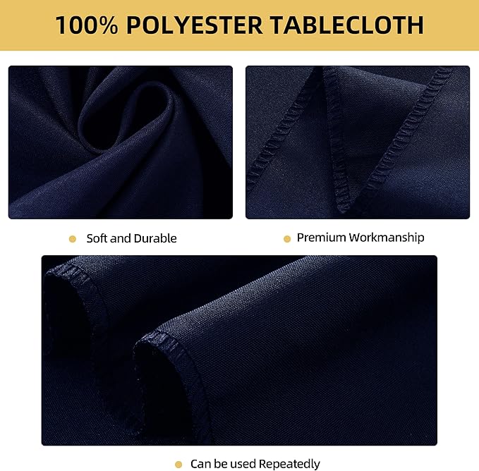 6-Pack 60x144 inch Navy Blue Table Cloths, Solid Stain and Wrinkle Resistant Oblong Tablecloth, Premium Plain Weave Polyester Fabric Rectangle Table Linen Covers for Hotel, Banquet