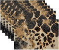 Vintage Leopard Print Fabric Placemats,Gold Glitter Table Placemats Set of 6 Cloth Place Mats, Washable Heat-Resistant Table Mats for Home Kitchen Dining Room Decoration 11.8x17.7 Inch