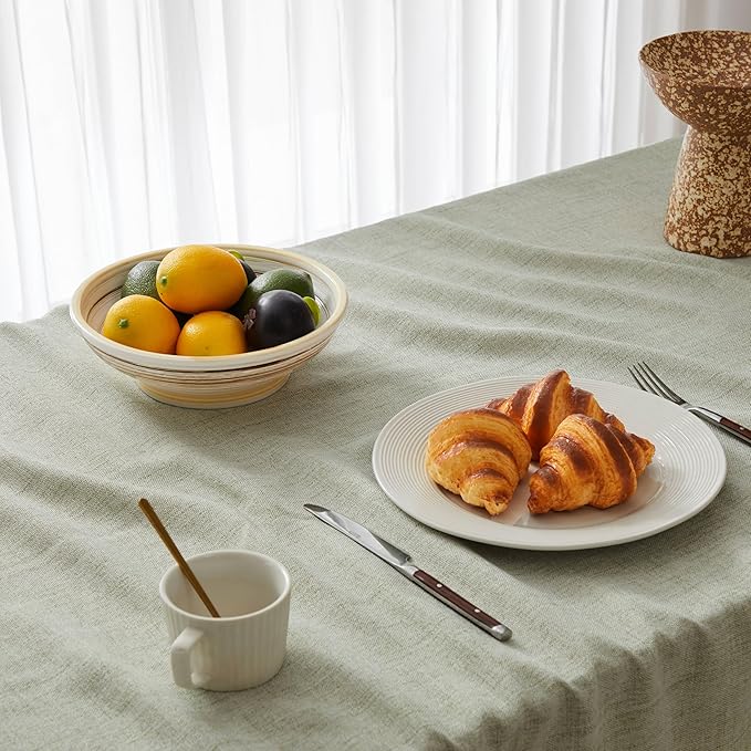 Linen Tablecloth with Tassels, Farmhouse Style Green Tablecloth, Water Resistant Burlap Tablecloths for Rectangle Table, 52x70 Inch Green