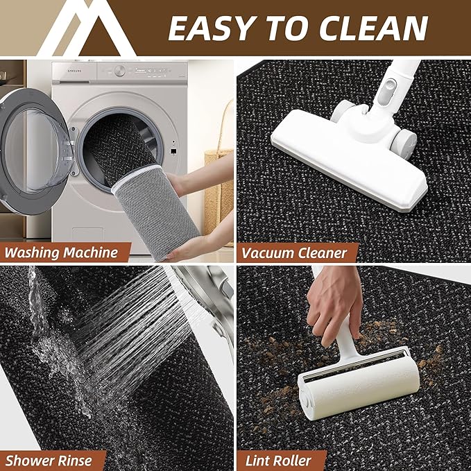 COSY HOMEER Kitchen Rugs and Mats 2PCS Non Slip Kitchen Mats for Floor Washable Stain Resistant Kitchen Runner Rug Sets Absorbent Kitchen Floor Mat 20"x32"+20"x48",Black