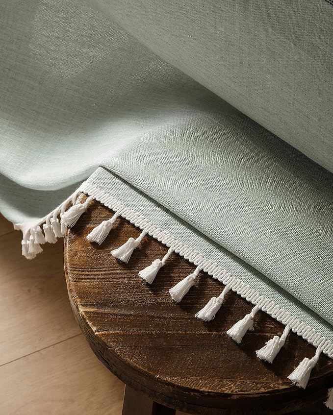 ZeeMart Contrast Linen Table Cloth Rectangle Table Cloths 60x84 Inch Green, Farmhouse Style Heavy Weight Sage Green Tablecloth, Water Resistant Burlap Tablecloths