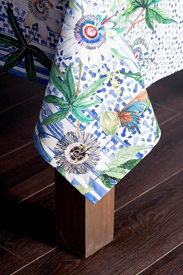 Maison d' Hermine Table Cloth Rectangle Table 100% Cotton 60 x 90 Inches Tablecloth Reusable Decorative for Dining Room Farmhouse Home Valentines Day Decorations Spring Summer - Passiflora