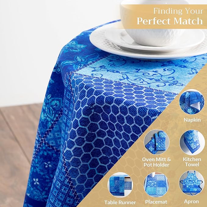 Maison d' Hermine Table Cloth Round Table 100% Cotton 69 Round Inches Tablecloth Reusable Decorative for Dining Room Farmhouse Home Valentines Day Decorations Spring Summer - Indigo Love