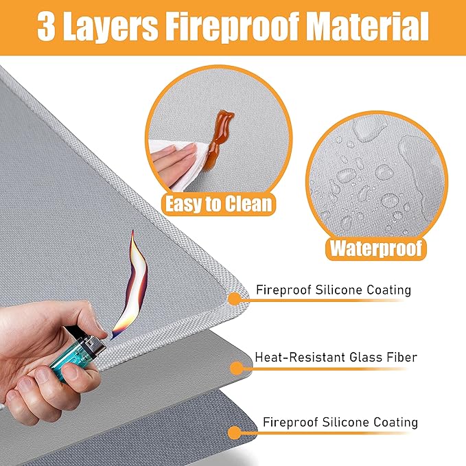 25x19.5in Heat Resistant Grill Mats for Outdoor Grill to Protect Your Prep Table and Outdoor Grill Table - Fire Proof & Water Proof & Oil Proof BBQ Mat - Grey (1mm)