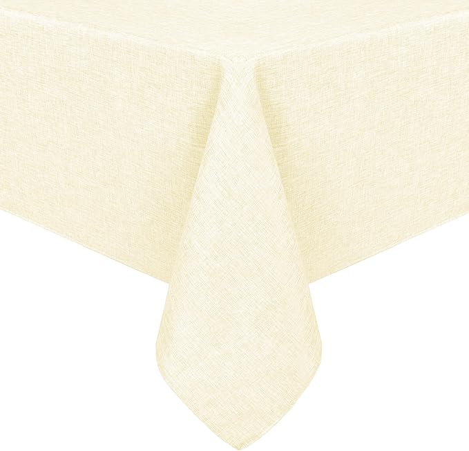Hiasan Faux Linen Square Tablecloth - Wrinkle and Stain Resistant Washable Table Cloth for Kitchen Dining Room Holiday Table Cover for Dinner, Champagne, 60 x 60 Inch